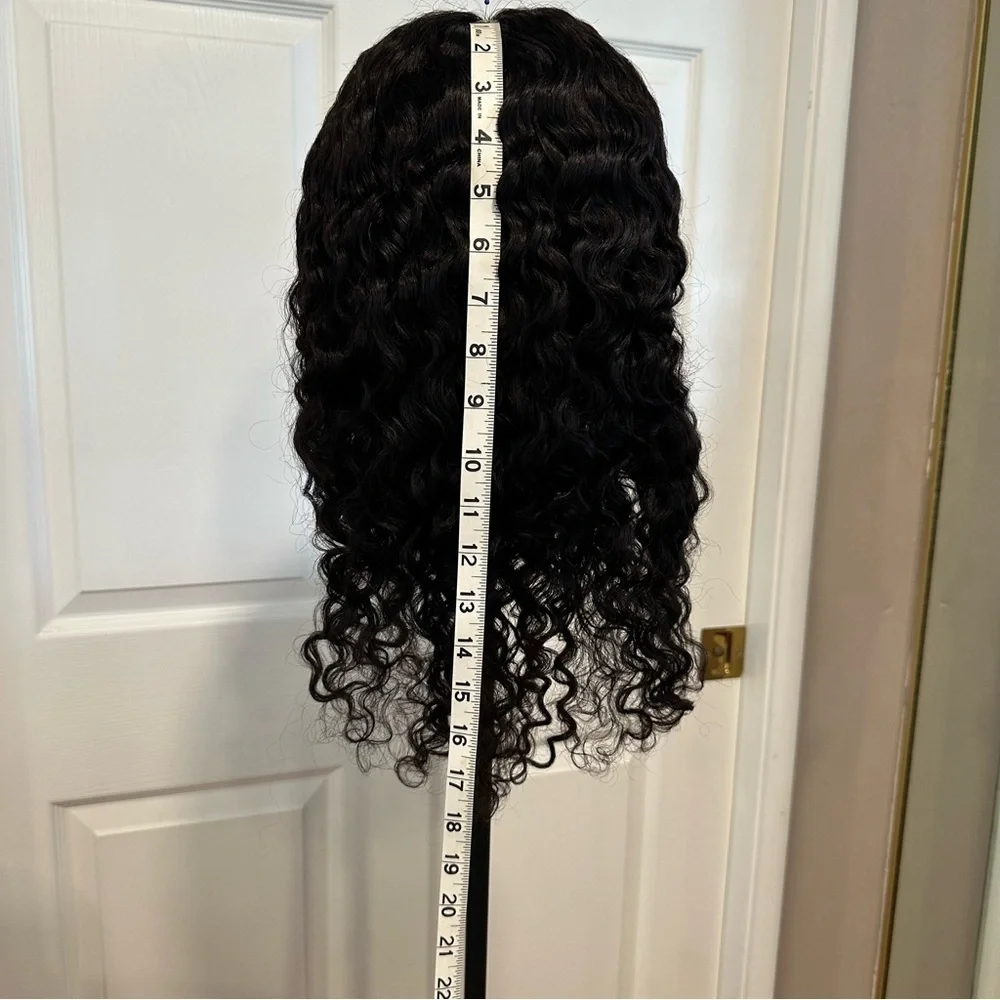 20”‎ Natural Black Water Wave Human Hair 4x4 Lace Closure Wig 150% #QB3